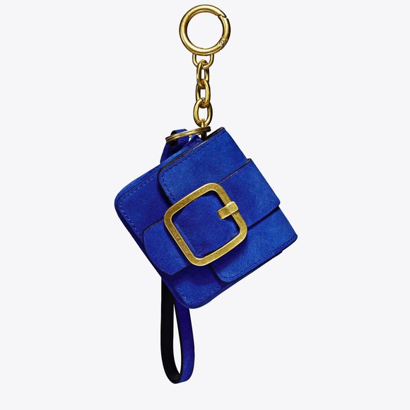 Tory Burch $128 SAWYER MINI BAG KEY FOB CHARM Blue Dahlia Suede - Picture 1 of 8